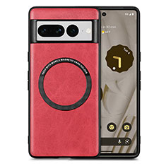 Funda Silicona Goma de Cuero Carcasa con Magnetico S02D para Google Pixel 7 Pro 5G Rojo