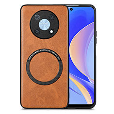 Funda Silicona Goma de Cuero Carcasa con Magnetico S02D para Huawei Enjoy 50 Pro Marron