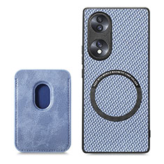 Funda Silicona Goma de Cuero Carcasa con Magnetico S02D para Huawei Honor 70 5G Azul