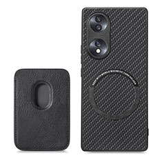 Funda Silicona Goma de Cuero Carcasa con Magnetico S02D para Huawei Honor 70 5G Negro