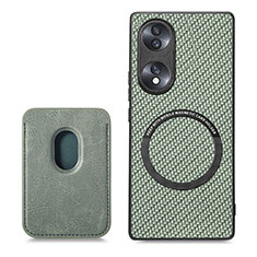 Funda Silicona Goma de Cuero Carcasa con Magnetico S02D para Huawei Honor 70 5G Verde