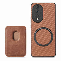 Funda Silicona Goma de Cuero Carcasa con Magnetico S02D para Huawei Honor 80 5G Marron