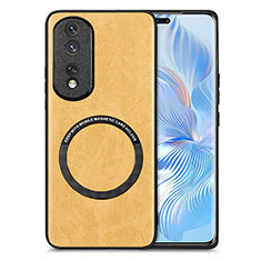 Funda Silicona Goma de Cuero Carcasa con Magnetico S02D para Huawei Honor 80 Pro 5G Amarillo