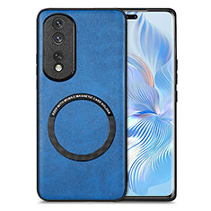 Funda Silicona Goma de Cuero Carcasa con Magnetico S02D para Huawei Honor 80 Pro 5G Azul