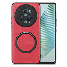 Funda Silicona Goma de Cuero Carcasa con Magnetico S02D para Huawei Honor Magic5 Pro 5G Rojo