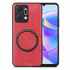 Funda Silicona Goma de Cuero Carcasa con Magnetico S02D para Huawei Honor X7a Rojo