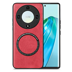 Funda Silicona Goma de Cuero Carcasa con Magnetico S02D para Huawei Honor X9a 5G Rojo