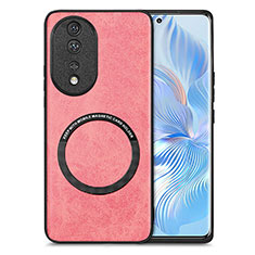 Funda Silicona Goma de Cuero Carcasa con Magnetico S03D para Huawei Honor 80 5G Rosa