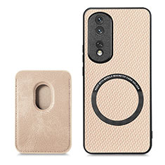 Funda Silicona Goma de Cuero Carcasa con Magnetico S03D para Huawei Honor 80 Pro 5G Oro