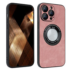 Funda Silicona Goma de Cuero Carcasa con Magnetico S07D para Apple iPhone 13 Pro Max Oro Rosa