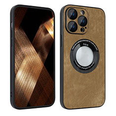 Funda Silicona Goma de Cuero Carcasa con Magnetico S07D para Apple iPhone 16 Pro Max Marron