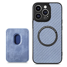 Funda Silicona Goma de Cuero Carcasa con Magnetico S08D para Apple iPhone 14 Pro Azul