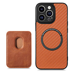 Funda Silicona Goma de Cuero Carcasa con Magnetico S08D para Apple iPhone 14 Pro Max Marron