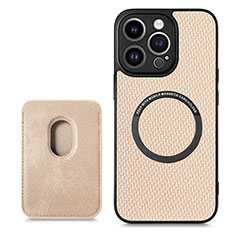 Funda Silicona Goma de Cuero Carcasa con Magnetico S08D para Apple iPhone 15 Pro Max Oro