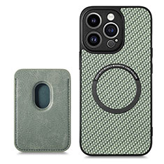 Funda Silicona Goma de Cuero Carcasa con Magnetico S08D para Apple iPhone 15 Pro Max Verde