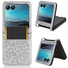 Funda Silicona Goma de Cuero Carcasa CX2 para Motorola Moto Razr 40 Ultra 5G Plata