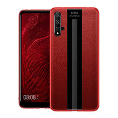 Funda Silicona Goma de Cuero Carcasa H01 para Huawei Honor 20 Rojo