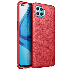 Funda Silicona Goma de Cuero Carcasa para Oppo Reno4 F Rojo