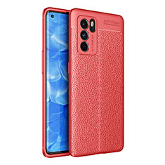 Funda Silicona Goma de Cuero Carcasa para Oppo Reno6 Pro 5G India Rojo