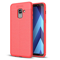 Funda Silicona Goma de Cuero Carcasa para Samsung Galaxy A8+ A8 Plus (2018) A730F Rojo