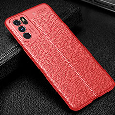 Funda Silicona Goma de Cuero Carcasa S01 para Oppo Reno6 5G Rojo