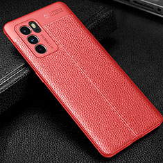 Funda Silicona Goma de Cuero Carcasa S01 para Oppo Reno6 Pro 5G India Rojo