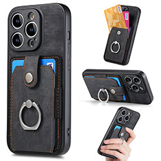 Funda Silicona Goma de Cuero Carcasa SD12 para Apple iPhone 15 Pro Negro