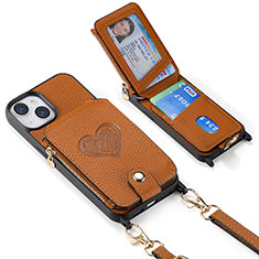 Funda Silicona Goma de Cuero Carcasa SD5 para Apple iPhone 15 Marron