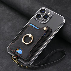 Funda Silicona Goma de Cuero Carcasa SD5 para Apple iPhone 15 Pro Max Negro