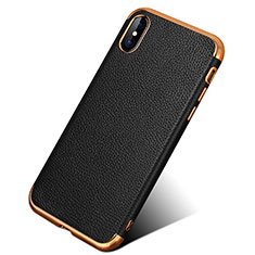 Funda Silicona Goma de Cuero L04 para Apple iPhone Xs Max Negro