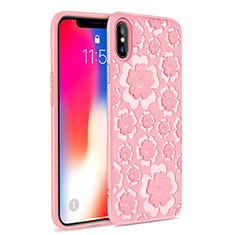 Funda Silicona Goma Flores 3D para Apple iPhone Xs Rosa