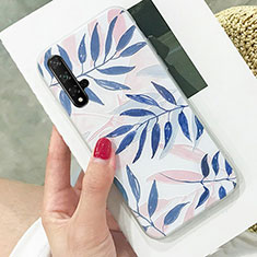 Funda Silicona Goma Flores para Huawei Nova 5T Azul