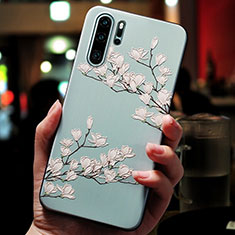 Funda Silicona Goma Flores para Huawei P30 Pro Cian