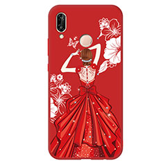 Funda Silicona Goma Vestido de Novia Carcasa para Huawei P20 Lite Rojo