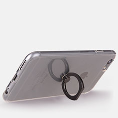 Funda Silicona Ultrafina Carcasa Transparente con Anillo de dedo Soporte S01 para Apple iPhone 6 Negro