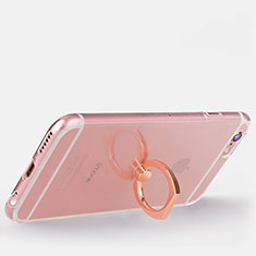 Funda Silicona Ultrafina Carcasa Transparente con Anillo de dedo Soporte S01 para Apple iPhone 6 Oro Rosa