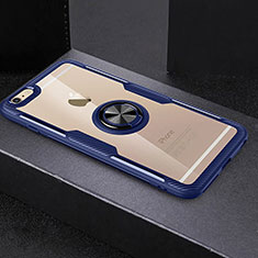 Funda Silicona Ultrafina Carcasa Transparente con Anillo de dedo Soporte S01 para Apple iPhone 6 Plus Azul