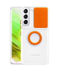 Funda Silicona Ultrafina Carcasa Transparente con Anillo de dedo Soporte S01 para Samsung Galaxy S21 FE 5G Naranja