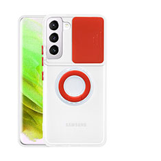 Funda Silicona Ultrafina Carcasa Transparente con Anillo de dedo Soporte S01 para Samsung Galaxy S22 Plus 5G Rojo
