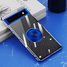 Funda Silicona Ultrafina Carcasa Transparente con Magnetico Anillo de dedo Soporte AN1 para Google Pixel 6a 5G Azul