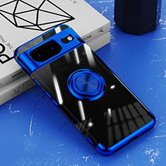 Funda Silicona Ultrafina Carcasa Transparente con Magnetico Anillo de dedo Soporte AN1 para Google Pixel 8 5G Azul