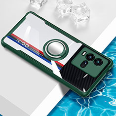Funda Silicona Ultrafina Carcasa Transparente con Magnetico Anillo de dedo Soporte BH1 para Vivo iQOO 10 5G Verde