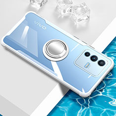 Funda Silicona Ultrafina Carcasa Transparente con Magnetico Anillo de dedo Soporte BH1 para Vivo V23 Pro 5G Blanco