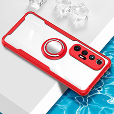 Funda Silicona Ultrafina Carcasa Transparente con Magnetico Anillo de dedo Soporte BH1 para Xiaomi Mi 10S 5G Rojo