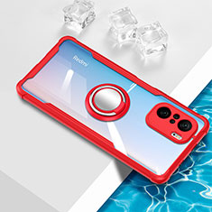 Funda Silicona Ultrafina Carcasa Transparente con Magnetico Anillo de dedo Soporte BH1 para Xiaomi Poco F3 5G Rojo