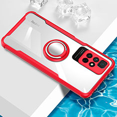 Funda Silicona Ultrafina Carcasa Transparente con Magnetico Anillo de dedo Soporte BH1 para Xiaomi Poco M4 Pro 5G Rojo