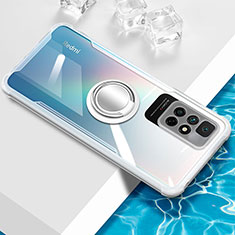 Funda Silicona Ultrafina Carcasa Transparente con Magnetico Anillo de dedo Soporte BH1 para Xiaomi Redmi 10 (2022) Blanco