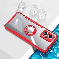 Funda Silicona Ultrafina Carcasa Transparente con Magnetico Anillo de dedo Soporte BH1 para Xiaomi Redmi K50i 5G Rojo