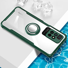 Funda Silicona Ultrafina Carcasa Transparente con Magnetico Anillo de dedo Soporte BH1 para Xiaomi Redmi Note 11T 5G Verde