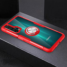 Funda Silicona Ultrafina Carcasa Transparente con Magnetico Anillo de dedo Soporte C01 para Huawei Honor 20 Pro Rojo